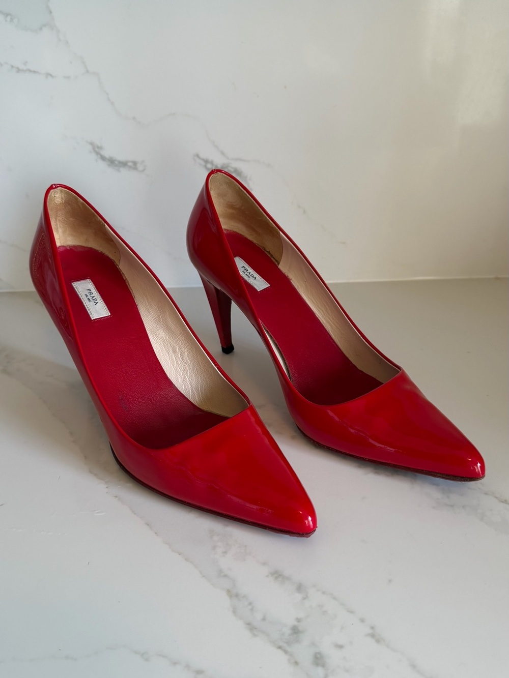 Prada Red Patent Pointed-Toe Pumps with Stiletto Heel